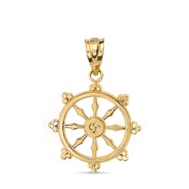 Religious Jewelry 10k Gold Dharmachakra Wheel of the Dharma Buddhism Symbol Pendant
