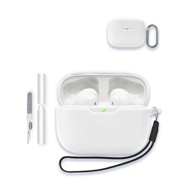 Case for JBL Vibe Beam 2 - True Wireless Noise Cancelling Earbuds, Soft Silicone Protective Portable Scratch Shock Resistant Shell with Cleaner Kit & Carabiner & Lanyard for JBL Vibe Beam 2，White