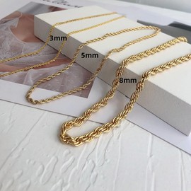 Engminguoz 14K Plated Gold Rope Chain Necklace For Men and Women- Braided Twist Chain Necklace 14K Necklace, 14k Rope Chain, Length 18/20/24 Inch, Gold, No Gemstone
