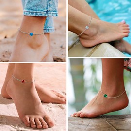 Suplight Sterling Silver Anklet Cubic Zirconia CZ April Birthstone Crystal Anklets for Women Waterproof