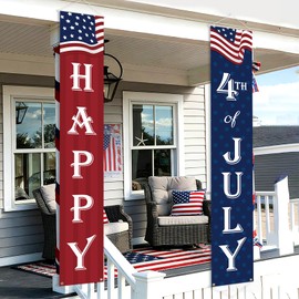 COCHIE Happy 4th of July Decorations Banner a Set of 2, 12"x71" Fourth of July Party Door Porch Sign Banner for Home Yard Lawn Front Door Decor, Red Blue White Parties Decoration Indoor Outdoor (USA Flag)