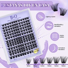 Extensiones De Pestañas Kit 156pcs B24 Bq Lash Clásicas Y Gruesas Pestañas Tupidas 8-18mm Color Negro B&q Bqlash Kit Pestañas Bq