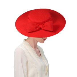 F FADVES Fascinators Women Wide Brim 20s 50s Derby Pillbox Hat Bowknot Cocktail Tea Party Church Dress Hats Red