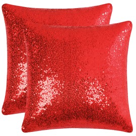 sourcing map 2 Pcs Sequin Throw Pillow Covers, Shiny Sparkling Comfy Satin Cushion Covers, Decorative Pillowcases for Party/Christmas/Thanksgiving/New Year, 40x40 cm, Red