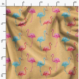 Soimoi Orange Rayon Fabric Flamingo Bird Print Fabric BTY 42 Inch Wide