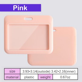 1 Pack Sliding Horizontal ID Badge Holder with Clear Window Pink ID Card Holder Protector Pouch for Office School ID Credit Cards Proximity Key Cards Driver’s Licenses and Passes