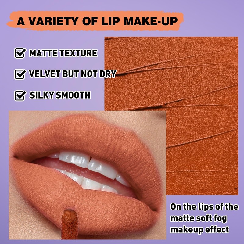 6 Colors Matte Lipstick Set, Dark Red Purple Black Lipstick