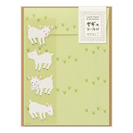 Midori 86639006 Letter Set with Stickers, 12 Sheets, 4 Envelopes, Goat Pattern A