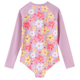 Long Sleeve Girls Swimsuit Baby Girl Rash Guard Swimsuit Pink Floral 4t 5t 4-5t