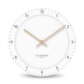 Cander Berlin MNU 2930 H Silent Wall Clock 30 cm Large without Ticking Noises Analogue Living Room Modern White Wooden Hands Vintage