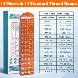 28 Nut and Bolt Thread Checker with 14 Metric and 14 Standard Sizes, 6601 Aluminum Thread Gauge Quickly Identify Nut and Bolt Sizes, Bolt Thread Identifier with Precision Laser-Etched Marking (Orange)
