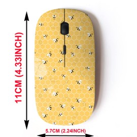 Ratón inalámbrico de 2.4 G con bonito diseño de patrón para todos los portátiles y computadoras de escritorio con nanoreceptor, abejas amarillas encendidas
