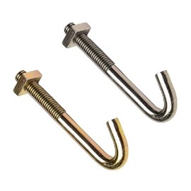 TERF® M6 X 160mm J-Hook Bolts Zinc Yellow Plated Steel M6 (6mm) X 160mm Hook Bolts with Square Nut for Roofing Gutter Fence & Hanging of Cable Wire Chain other - Pack of 4