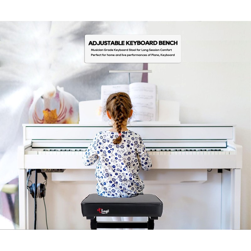 Tlingt Keyboard Bench, High-Density Piano Bench with Extra-Thick Padded Seat,