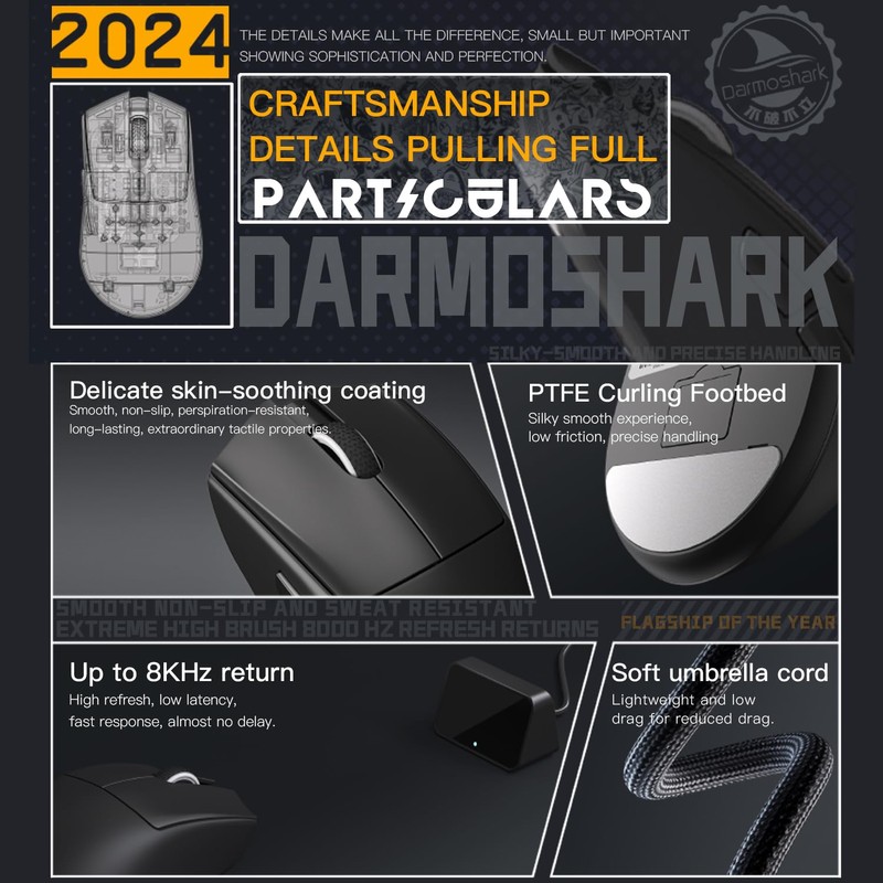 Darmoshark N5 Wireless Gaming Mouse,Tri-Mode 2.4G/USB-C/Bluetooth Mouse Up to 26000DPI,PAW3395