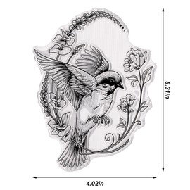 Threetols Birds Background Clear Stamps for Card Making, Flower Rubber Wreath Stamps for Holiday DIY Scrapbooking, Transparent Album Decor Paper Craft