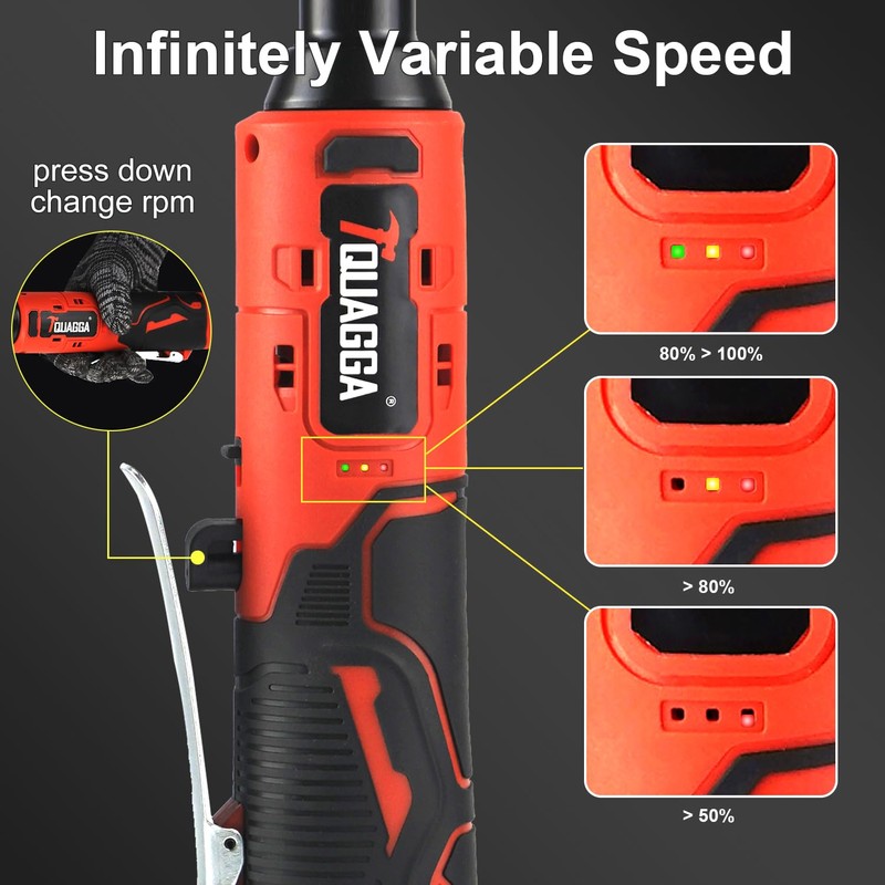 TQUAGGA 3/8" Cordless Electric Ratchet Wrench Set, 12V Power Ratchet