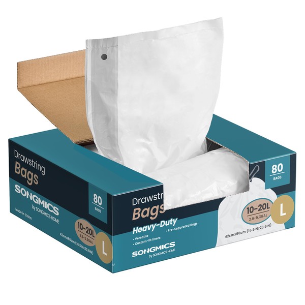 SONGMICS Bin Liners 20 L, Bin Bags with Drawstring, Total