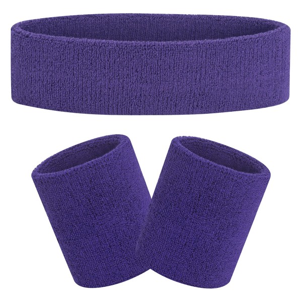 FACATH Striped Sweatband Set Sports Headband Bracelet Set Terry Cloth