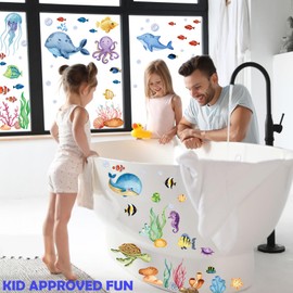 Ocean Window Clings, Summer Window Clings Fun and Colorful World Oceans Day Stickers Mermaids, Fish, Whales and More Sea Creatures Used for Kids Window Fish Tank School Home Office Bathroom
