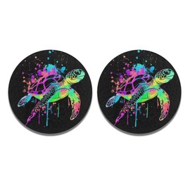 GIFTPUZZ Turtle Colorful Car Cup Coasters for Women – 2.8-Inch Rubber Drink Coasters for Auto Cupholders, Ideal for Car, Living Room, Kitchen, and Office