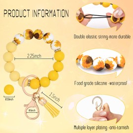 BAOSIWA Silicone Beaded Keychain Wristlet Key Ring Bracelet Cute Sunflower Car Key Chain Holder for Women Girls