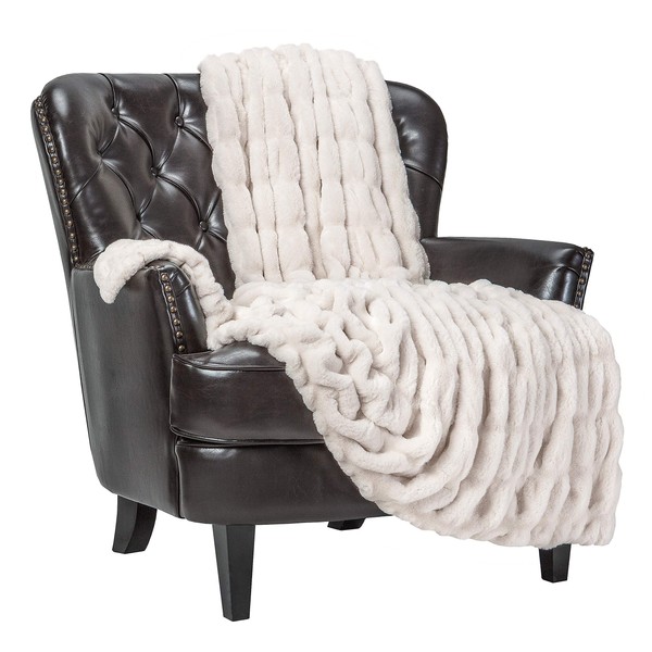 Chanasya Ruched Royal Faux Fur Throw Blanket - Fuzzy Plush