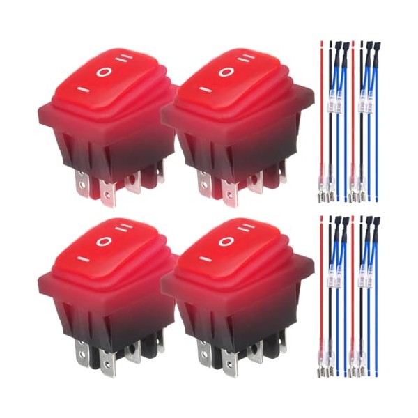 MKBKLLJY MKBKLLJY 4Pcs Red LED Light Illuminated Polarity Reverse Switch
