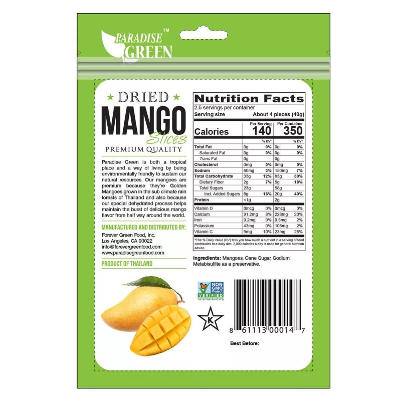 Paradise Green Premium Dried Mango Slices, 8 Bags x 3.5