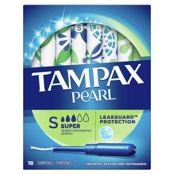 Tampax Pearl Plastic, Super Absorbency, Unscented Tampons 18 Count
