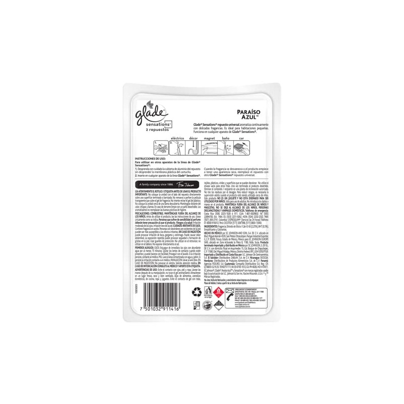 Glade Sensations Aromatizante de Ambiente Continuo en Gel, Dos Repuestos,