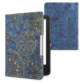 kwmobile Flip Case Compatible with Tolino Vision 1/2/3/4 HD Case - eReader Case - Mandala Yellow Dark Blue