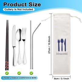 Mnsconkl Cutlery Bag for On the Go [Pack of 2, Large] - Portable Washable Velvet Cutlery Box for Camping, Picnic & School, Cutlery to Go Cutlery Bag, (Black/White)