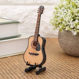 HilBeliFU Wooden Miniature Guitar Display Set, 10cm Tiny Guitar Decor with Stand, Smooth Wooden Guitar Ornament Set with Storage Box, Musical Instrument Craft for Home Decor