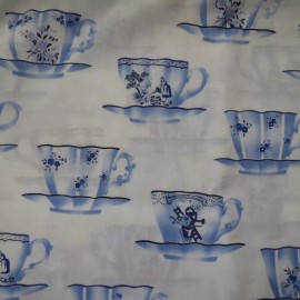 Alexander Henry Rare Cotton Quilt Fabric Alexander Henry Tea Cups Blue By the 1/2 Yard Craft