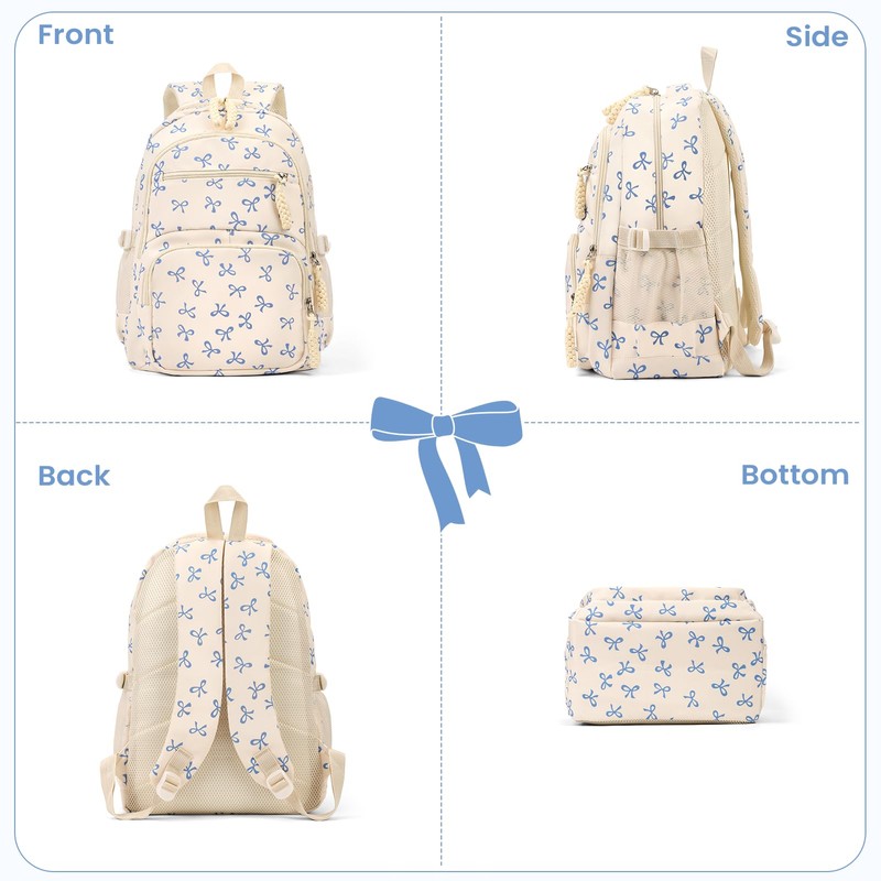 jingyuKJ Coquette Backpack Set, Cute Kawaii Aesthetic Daypack Bow Rucksack