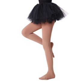 Frola Tights for Girls 40 Denier Semi Opaque Soft Pantyhose Ballet Dance Panty Footed Tights(6-8 Years,Light Suntan)