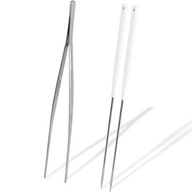 12 Inch Extra-Long Stainless Steel Cooking Tweezers and Chopsticks Set - Non-Slip Kitchen Tongs for Noodles, Frying, Hotpot, Pasta, BBQ - Reusable Chef Tools (Set of 2)