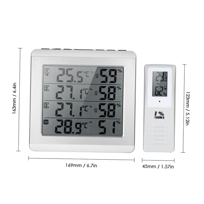 LCD Digital Wireless Indoor/Outdoor Thermometer Hygrometer Four-channel ℃/℉ Temperature Humidity
