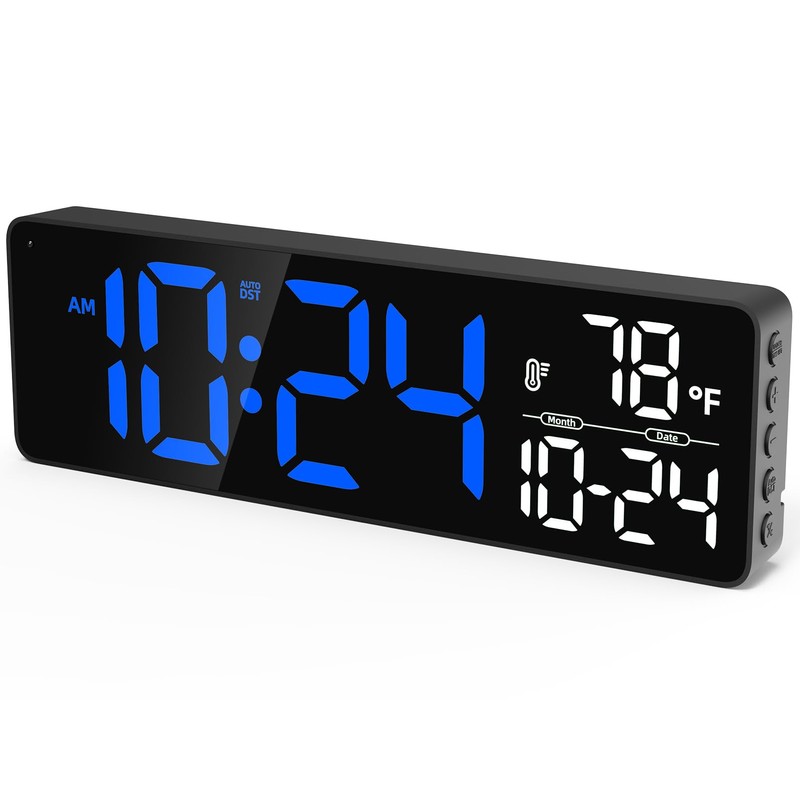 Large LED Digital Wall Clock with Date, Temperature, Auto-Brightness, Auto-DST