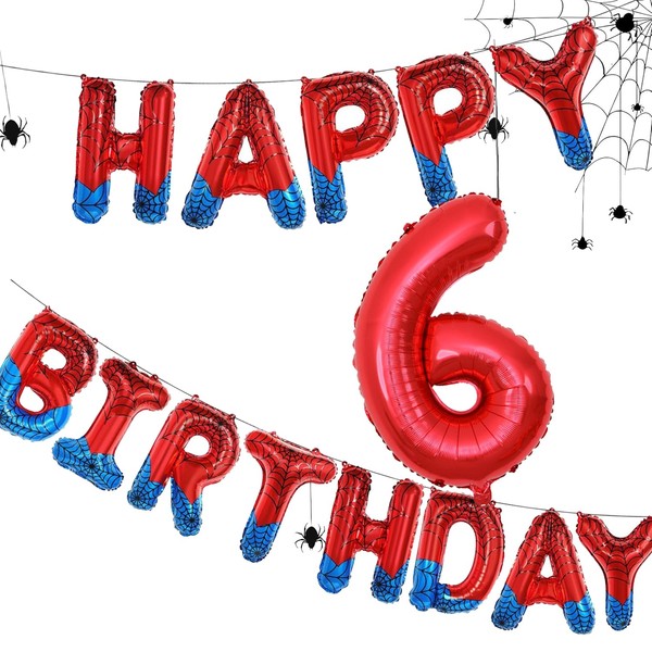 Spider Theme Happy Birthday Banner Party Decorations Large Number 6