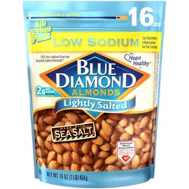 Blue Diamond Almonds Low Sodium Lightly Salted Snack Nuts, 16 Oz Resealable Bag (Pack of 1)