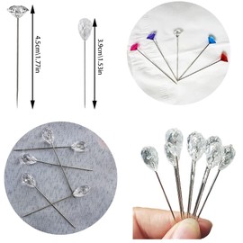 Pack of 300 Corsage Boutonniere Pins, BOSOIRSOU 4.5 cm 3.9 cm Teardrop Sewing Wedding Bouquet Pins Flower Floral Diamond Rhinestone Pins Straight Head Pin for DIY Crafts Jewellery Making Flower