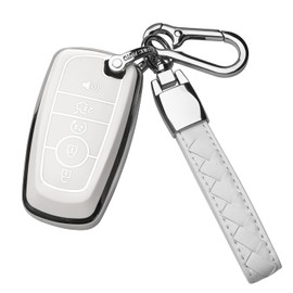 Sindeda for Ford Key Fob Cover With Keychain Premium Soft TPU Full Protection Key Case Shell Compatible with Ford Explorer Mustang Fusion Escape F150 F250 F350 F450 F550 Edge(White)