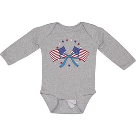 inktastic 4th Of July Patriotic Flag Coquette Bow Long Sleeve Creeper 12 Months 0060 Heather Grey 45715