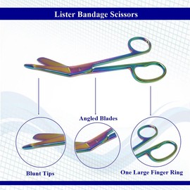 Lister Bandage Scissors in One Large Finger Ring, Nurse Vet Tech Gift Made of Stainless Steel First Aid, Used For Cutting Gauze, Tape, Clothing Bandages (7.25" - Multi)