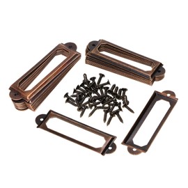 ONLYKXY 20Pcs Antique Brass Metal Drawer Door Lab Tag Label Pull Frame Handle File Name Card Holder for Furniture Cabinet Hardware Box Case Bin 17x60mm (Red Copper)