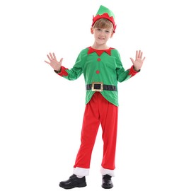 Toddler Kids Boys Girls Christmas Santa Elf Costume Fancy Dress up Cosplay Suit Children Claus Suit Fleece Coat Top Pants Hat Birthday Outfit Set Xmas Gift Green Elf Santa - Boys 5-6 Years