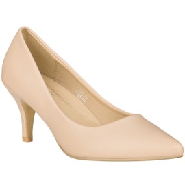 ILLUDE Classic Pointed Toe Pumps – Comfortable Low Stiletto Heel Pump Shoes – Cherry (8.5, Nude PU)