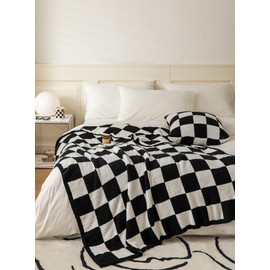 Ultra Soft Cozy Buffalo Checkerboard Grid Fluffy Microfiber Knitted Throw Blanket Lightweight Checkered Bed Blanket for Sofa Couch Bed Black 51"X63"